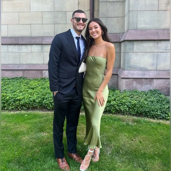 SNDYS REVOLVE Angel Strapless Midi Dress in Olive Green - Picture 2 of 4